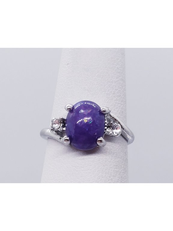 Size 6, Purple Fire Opal Silver Ring