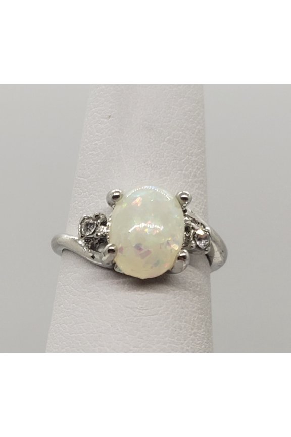 Size 6, White Fire Opal Topaz Silver Ring
