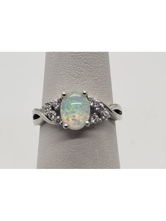 Size 6, White Fire Opal Topaz Sterling Silver Ring
