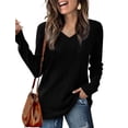 thumbnail image 1 of Qaspx Sweatshirts for Women Lightweight V Neck Long Sleeve Shirts Casual Loose Ribbed Tops, 1 of 6