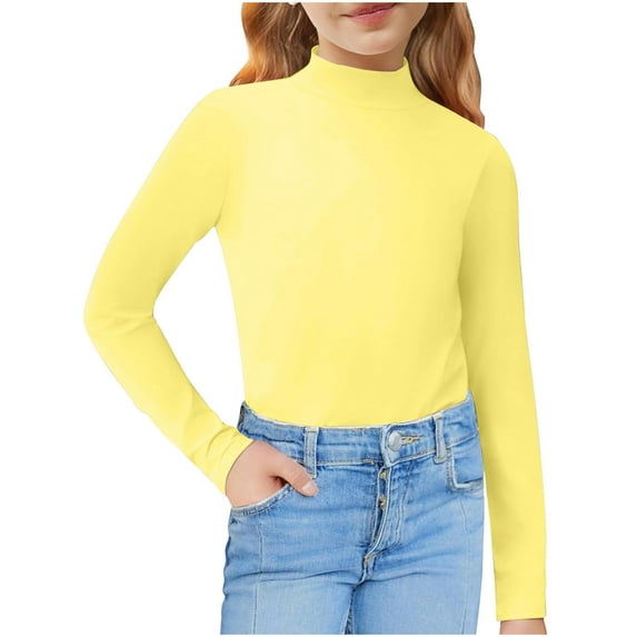 Size 6Months-7Years Girls Fashion Tops Long Sleeve Shirts Casual Fitted Tee Shirts Solid Color Fall Winter Basic Clothes