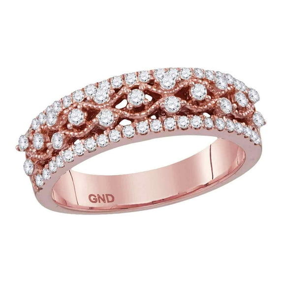 Size 7 - 10k Rose Gold Round Diamond Roped Woven Band Ring (1/2 Cttw)