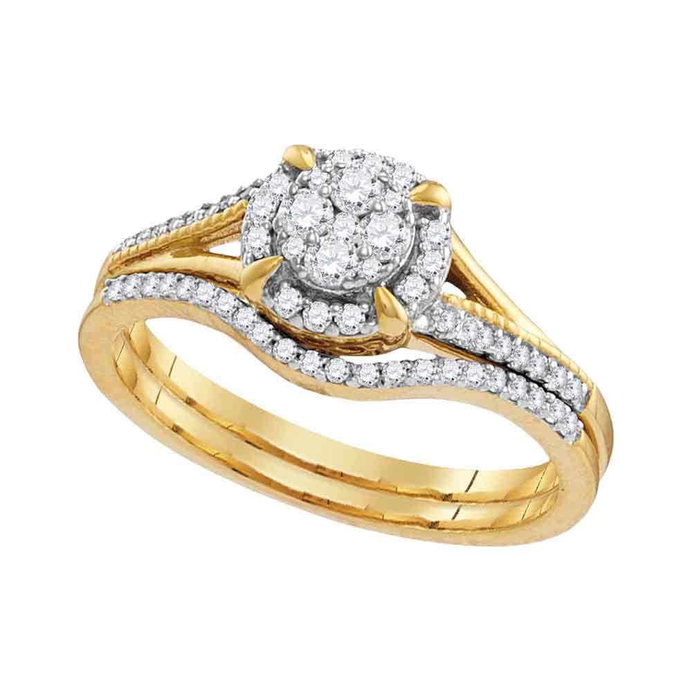 Size 7 - 10k Yellow Gold Round Diamond Cluster Bridal Wedding ...