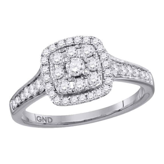 Size 7 - 14k White Gold Round Diamond Halo Cluster Bridal Wedding Band Engagement Ring 5/8 Cttw