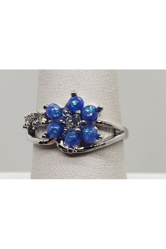 Size 7.5, Blue Fire Opal Topaz Flower Ring