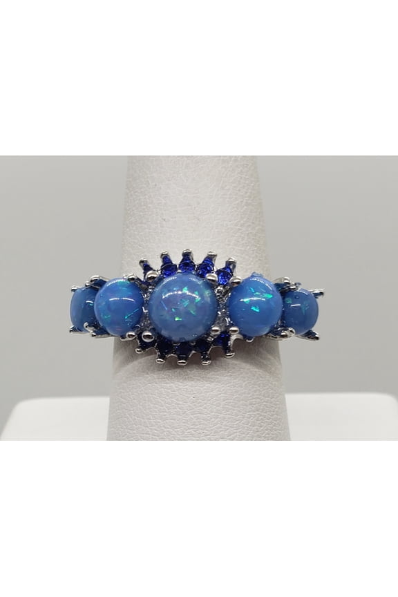 Size 7.5, Blue Fire Opal Topaz Silver Ring