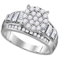 thumbnail image 1 of Size - 7.5 - Solid 10k White Gold Round Baguette White Diamond Flower Halo Engagement Ring (.99 cttw), 1 of 2