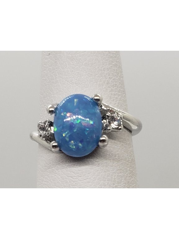 Size 7, Blue Fire Opal Topaz Silver Ring