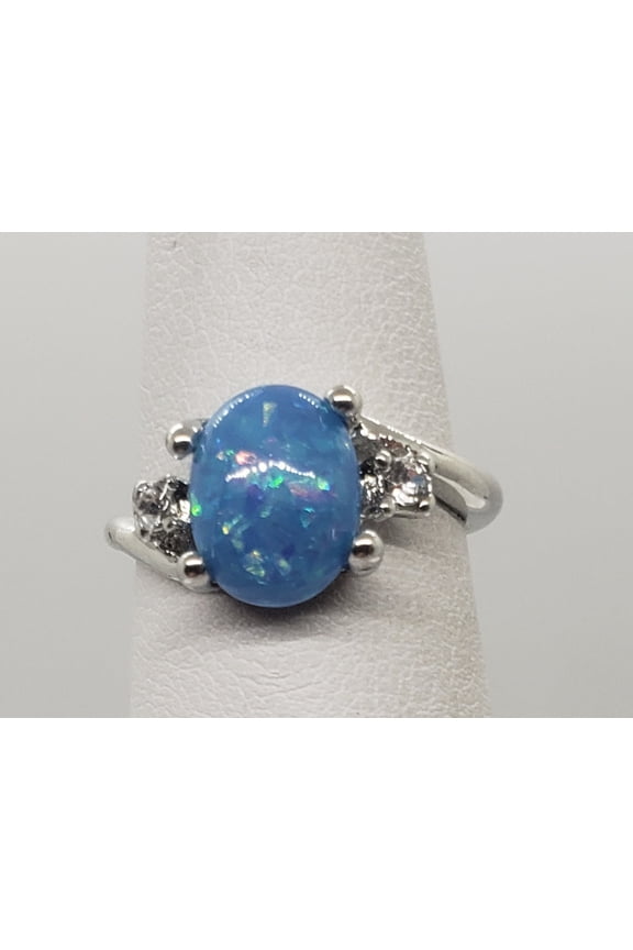 Size 7, Blue Fire Opal Topaz Silver Ring
