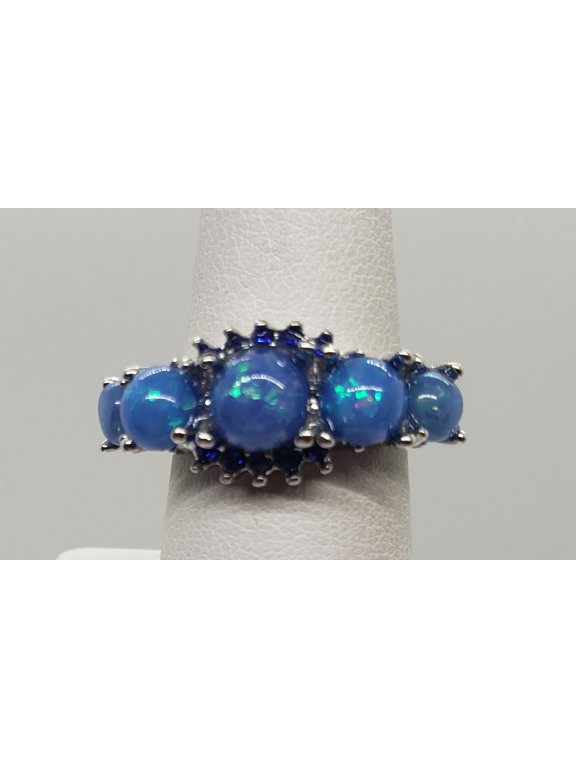 Size 7, Blue Fire Opal Topaz Silver Ring