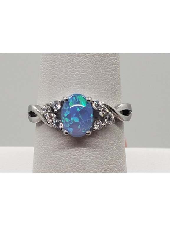 Size 7, Blue Fire Opal Topaz Sterling Silver Ring