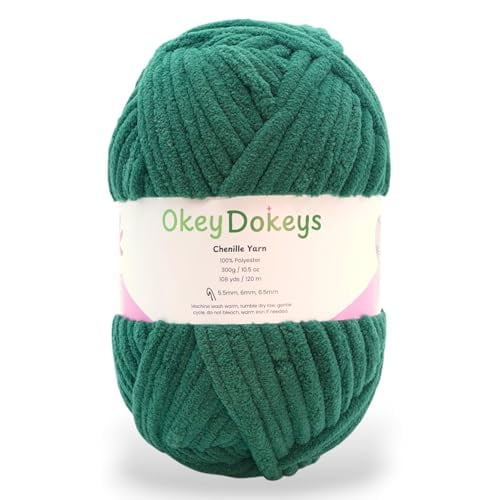 Size 7 Chenille Yarn, 300g/108yds Jumbo Velvet Yarn, 100% Polyester, Never Compressed to Keep Yarn Fluffy, 1 Pack, Each Skein - 10.5oz/300g, 108yds/120m, Deep Forest Green, Color 117