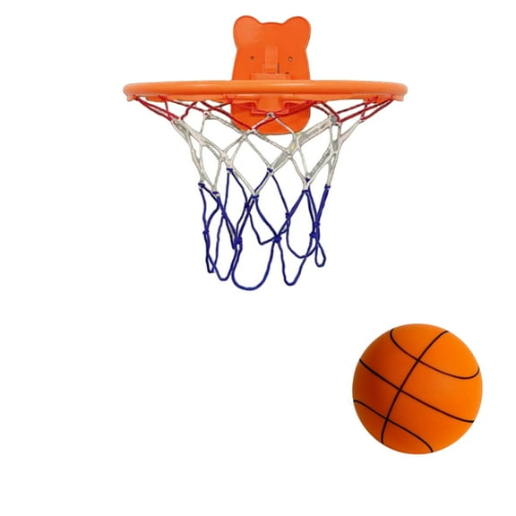 Size 7 Flocked Basketball with 12.6in No-Punch Hoop, Silent Indoor Basketball Set for Home Training, Wall Mounted Goal, Elastic Sport Training Equipment