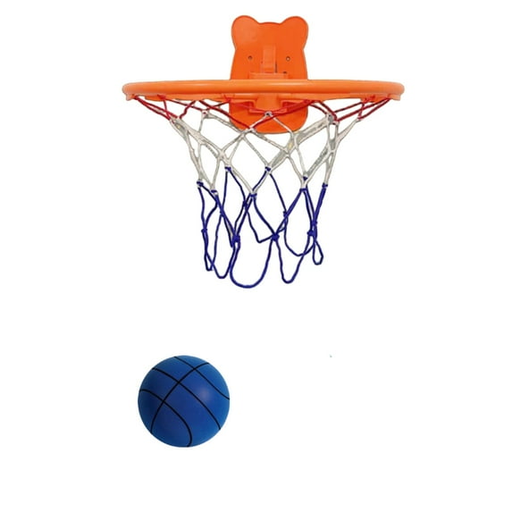 Size 7 Flocked Basketball with 12.6in No-Punch Hoop, Silent Indoor Basketball Set for Home Training, Wall Mounted Goal, Elastic Sport Training Equipment