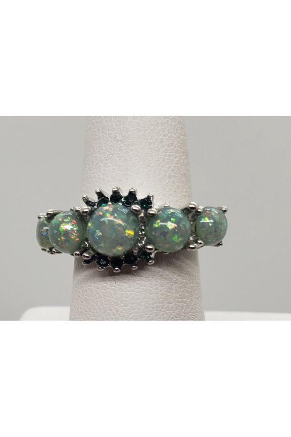 Size 7, Green Fire Opal Topaz Silver Ring