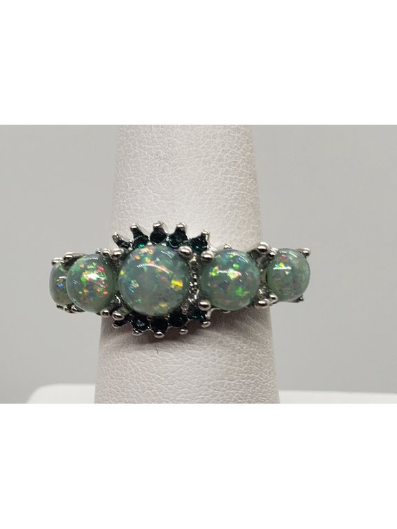 Size 7, Green Fire Opal Topaz Silver Ring