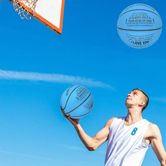 Size 7 Inspirational Basketball with Motivational Quotes, Leather Textured for Indoor/Outdoor Training and Gift for Grandkids & Basketball Fans