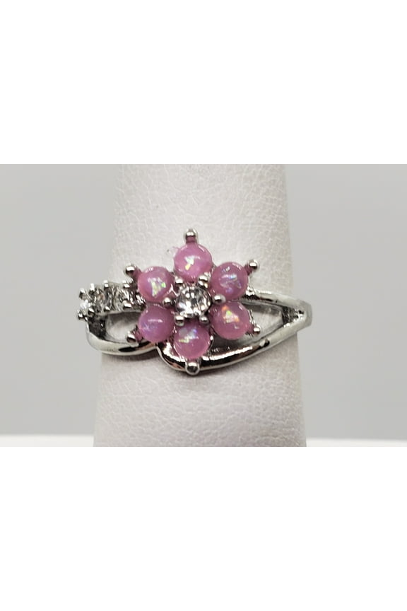 Size 7, Pink Fire Opal Topaz Flower Ring