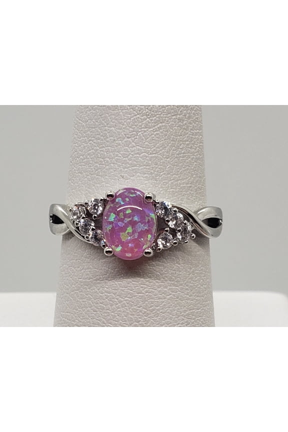 Size 7, Pink Fire Opal Topaz Sterling Silver Ring