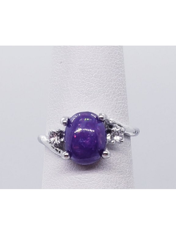Size 7, Purple Fire Opal Silver Ring