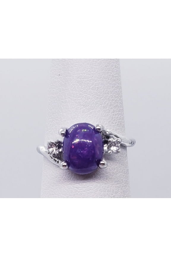 Size 7, Purple Fire Opal Silver Ring