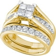 thumbnail image 1 of Size - 7 - Solid 10k Yellow Gold Princess Cut Round White Diamond Bridal Square Shape Solitaire Bridge setting Engagement Ring with Matching Wedding Band (.47 cttw), 1 of 2