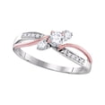 thumbnail image 1 of Size - 7 - Solid 14k Rose And White Gold Round White Diamond Engagement Ring OR Fashion Band Prong Set 3 Stone Shaped Ring (.38 cttw), 1 of 2