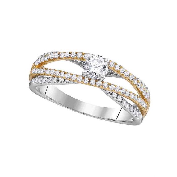 Size 8 - 14k White Gold Round Diamond 2-tone Bridal Wedding Band Engagement Ring (3/4 Cttw)