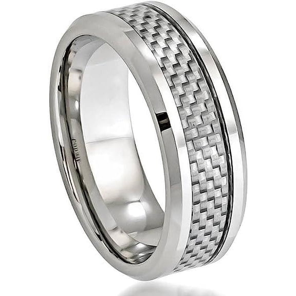 Size 8-15 Tungsten White Carbon Fiber Ring 8mm