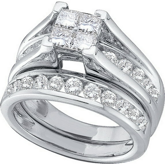 Size 8.5 - 10k White Gold Princess Cut Diamond Bridal Wedding Engagement Ring Band Set (1/2 Cttw)