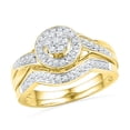 thumbnail image 1 of Size - 8.5 - Solid 10k Yellow Gold Round White Diamond Bridal Flower Halo Engagement Ring with Curved Matching Wedding Band (1/3 cttw), 1 of 2