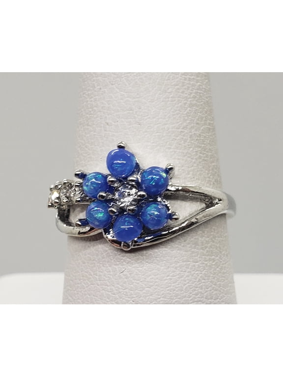 Size 8, Blue Fire Opal Topaz Flower Ring