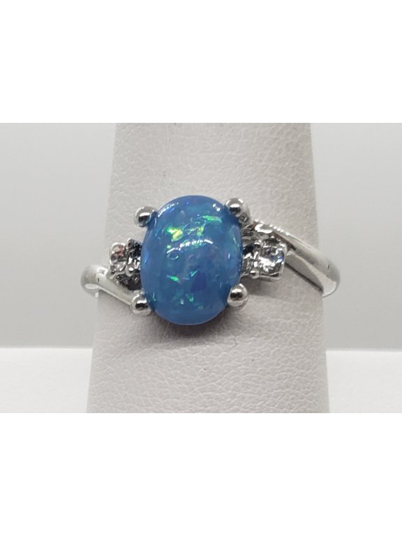 Size 8, Blue Fire Opal Topaz Silver Ring