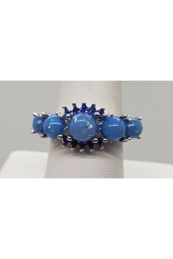 Size 8, Blue Fire Opal Topaz Sterling Silver Ring