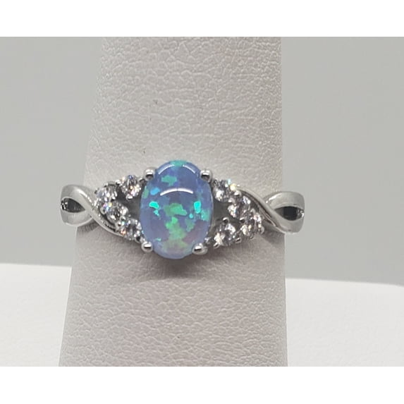 Size 8, Blue Fire Opal Topaz Sterling Silver Ring