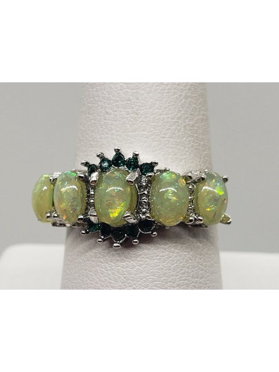 Size 8, Green Fire Opal Topaz Silver Ring