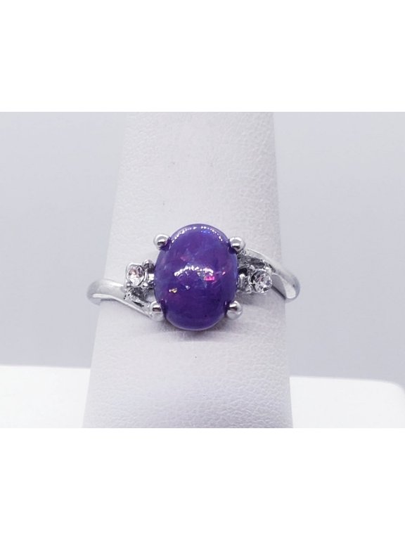 Size 8, Purple Fire Opal Silver Ring