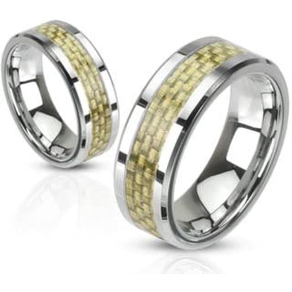 Size 8 Surgical Stainless Steel Couple Gold Carbon Fiber Inlay Band Ring