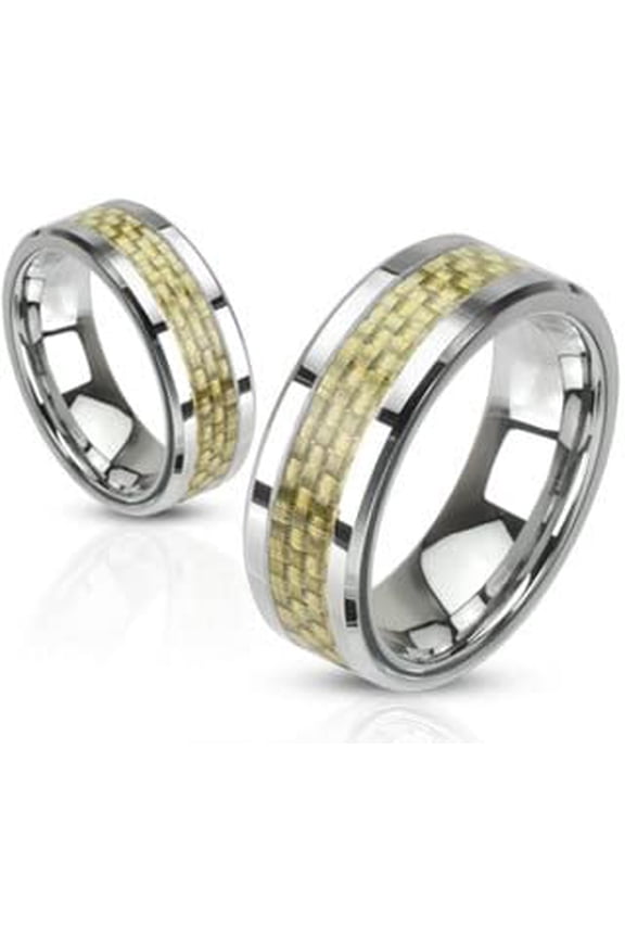Size 8 Surgical Stainless Steel Couple Gold Carbon Fiber Inlay Band Ring