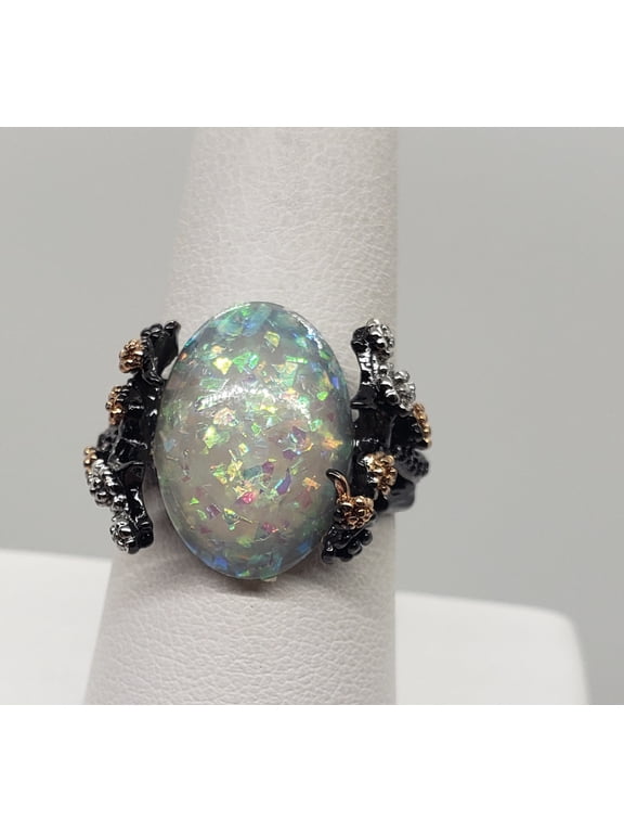 Size 8, White Fire Opal Flower Ring