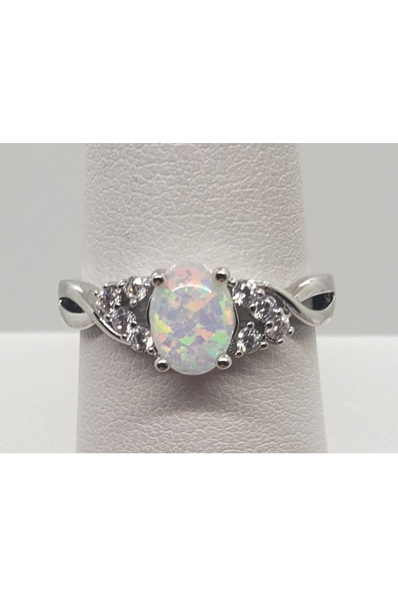 Size 8, White Fire Opal Topaz Sterling Silver Ring