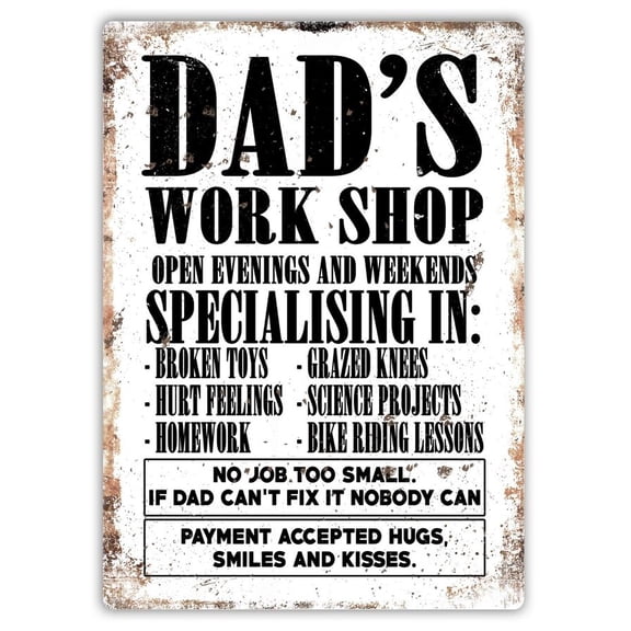 (Size: 8x12 inches) Metal Aluminium Wall Sign Dad's Workshop WHITE Shed Father's Day Present DIY