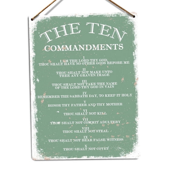 (Size: 8x12 inches) Metal Aluminium Wall Sign The Ten Commandments V1 GREEN Quote Religious Love