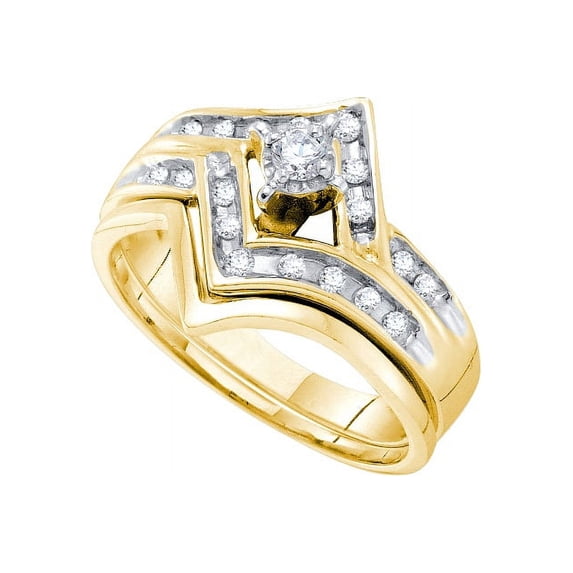 Size 9 - 10k Yellow Gold Round Diamond Chevron Bridal Wedding Engagement Ring Band Set (1/4 Cttw)