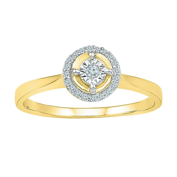 Size 9 - 10k Yellow Gold Round Diamond Solitaire Halo Bridal Wedding Band Engagement Ring 1/12 Cttw