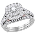 thumbnail image 1 of Size 9 - 14k White Gold Round Diamond Bellissimo Double Halo Bridal Wedding Engagement Ring Band Set 1.00 Cttw, 1 of 4