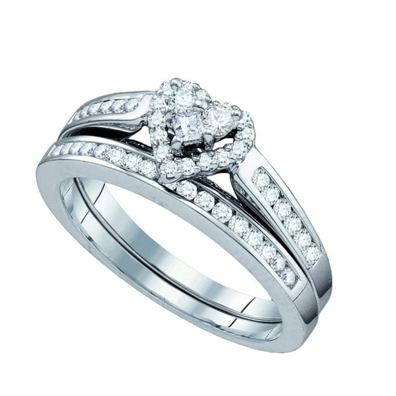 Size 9.5 - 10k White Gold Diamond Heart Bridal Wedding Engagement Ring Band Set (1/2 Cttw)