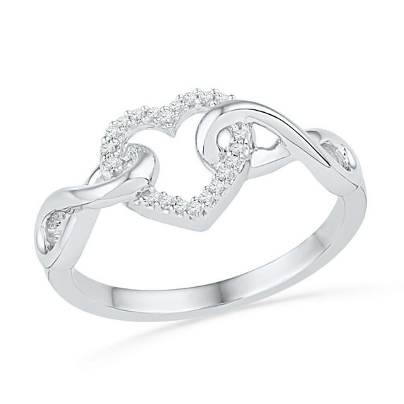 Size 9.5 - 10k White Gold Round Diamond Infinity Twist Heart Ring (1/10 Cttw)