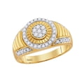 thumbnail image 1 of Size 9.5 - 10k Yellow Gold Mens Round Diamond Cluster Concentric Circle Ribbed Ring (3/4 Cttw), 1 of 2