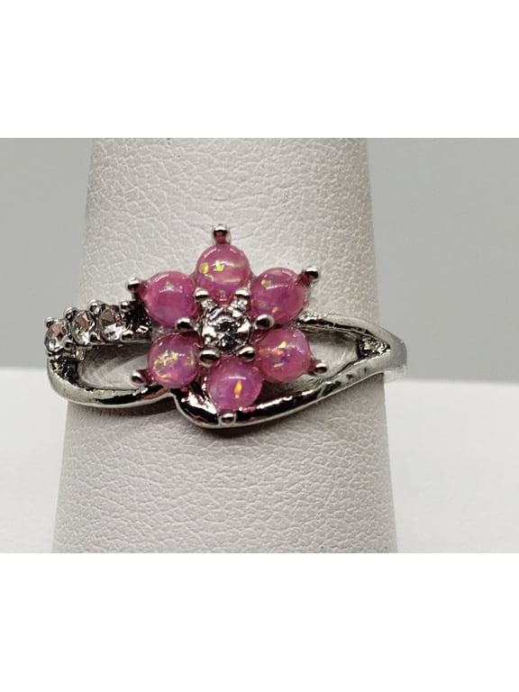 Size 9.5, Pink Fire Opal Flower Ring